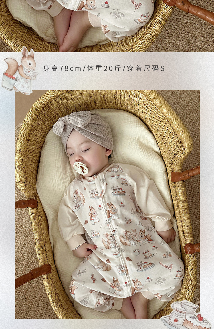 春夏婴儿分腿睡袋竹棉双层透气防踢被新生儿长袖拼接四季通用薄款详情18
