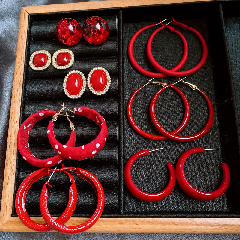 银针安可拉红色波点几何圆形耳圈耳环个性时尚耳圈港风复古耳饰女详情19