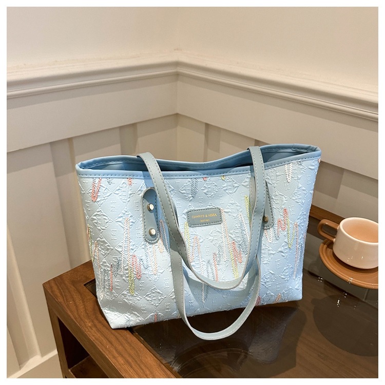 学生上课布袋包包女2024新款单肩腋下包条纹大容量通勤休闲托特包详情45