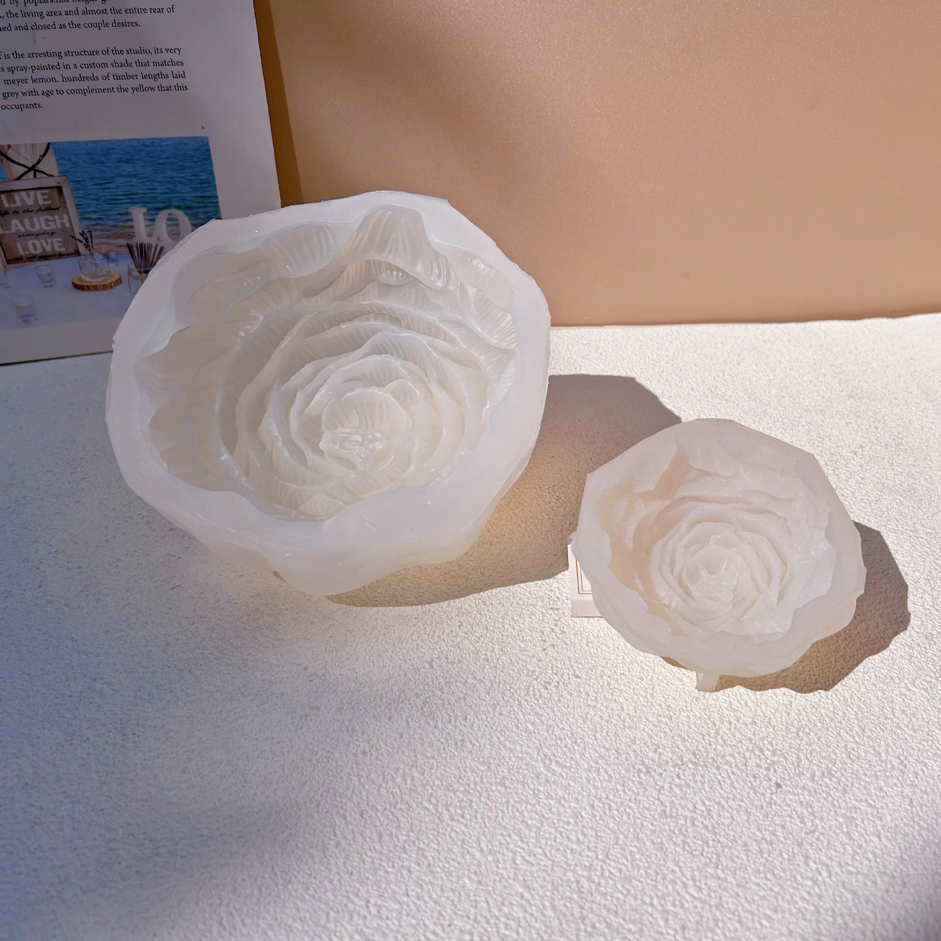 Cross-border bestseller: 15CM large-sized peony flower silicone mold, 3D peony flower candle silicone mold, scented soap pic 6
