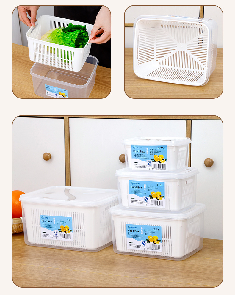 Refrigerator storage box, water-draining and fresh-keeping box, kitchen food-grade special refrigeration and freezing sealed fresh-keeping box for fruits and vegetables pic 15