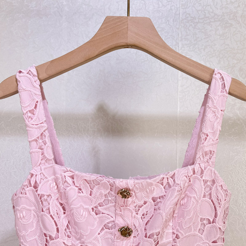 早秋2025法式小香风甜美荷叶边吊带重工双层蕾丝花卉蛋糕连衣裙女详情4