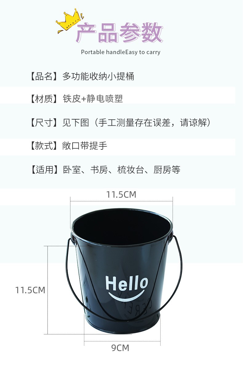 铁皮小提桶金属铁艺花桶收纳小桶阳台绿植多肉种植套盆桌面装饰桶详情5