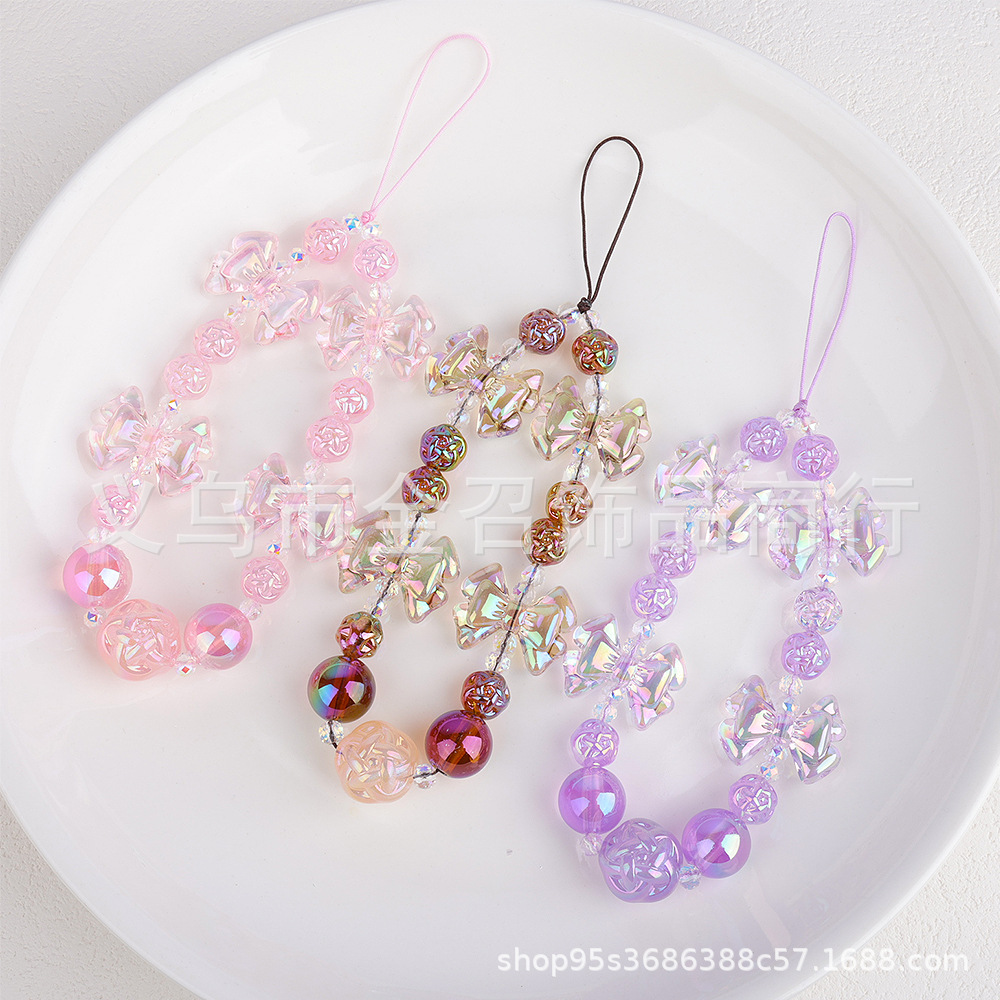 2024 New color-plated bow phone chain, fashionable and fresh phone case lanyard, anti-loss and anti-drop wrist strap for girls pic 3