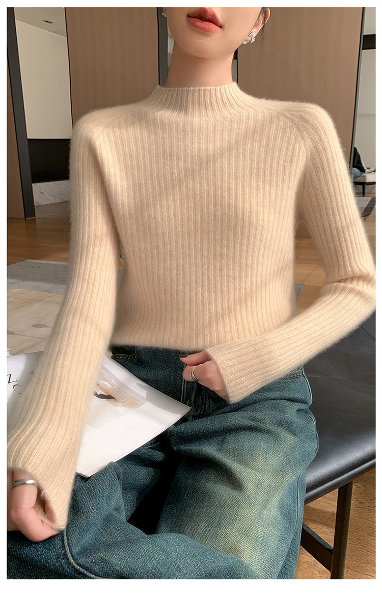 100% cashmere semi-high-neck cashmere sweater for women in autumn and winter, long-sleeved knitted base layer, thick warm sweater for women pic 25