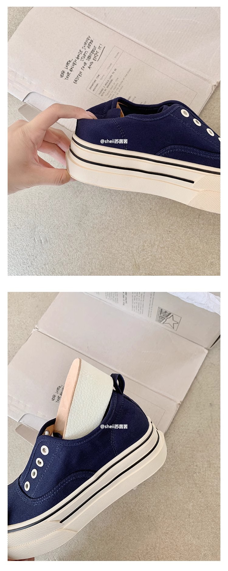 苏茵茵同款隐形增高7cm~懒人休闲厚底乐福单鞋女帆布鞋板鞋详情11