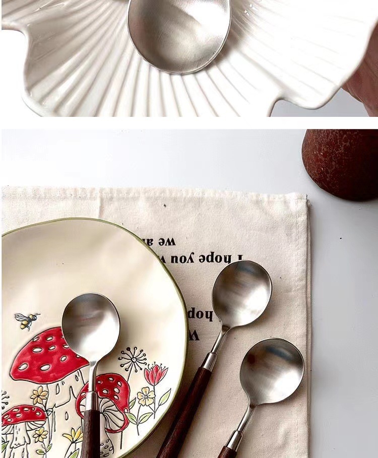 仿胡桃木柄简约质感不锈钢勺子叉子套装家用西餐餐勺高颜值餐具详情4