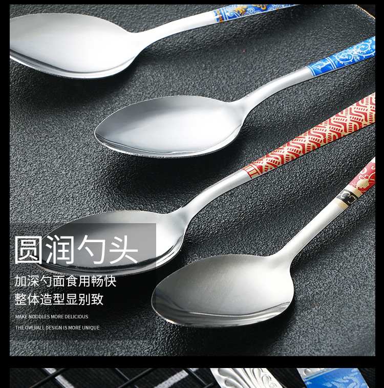 不锈钢创意网红勺子推荐 印花高颜值汤勺 SPOON印尼菲律宾410调羹详情10