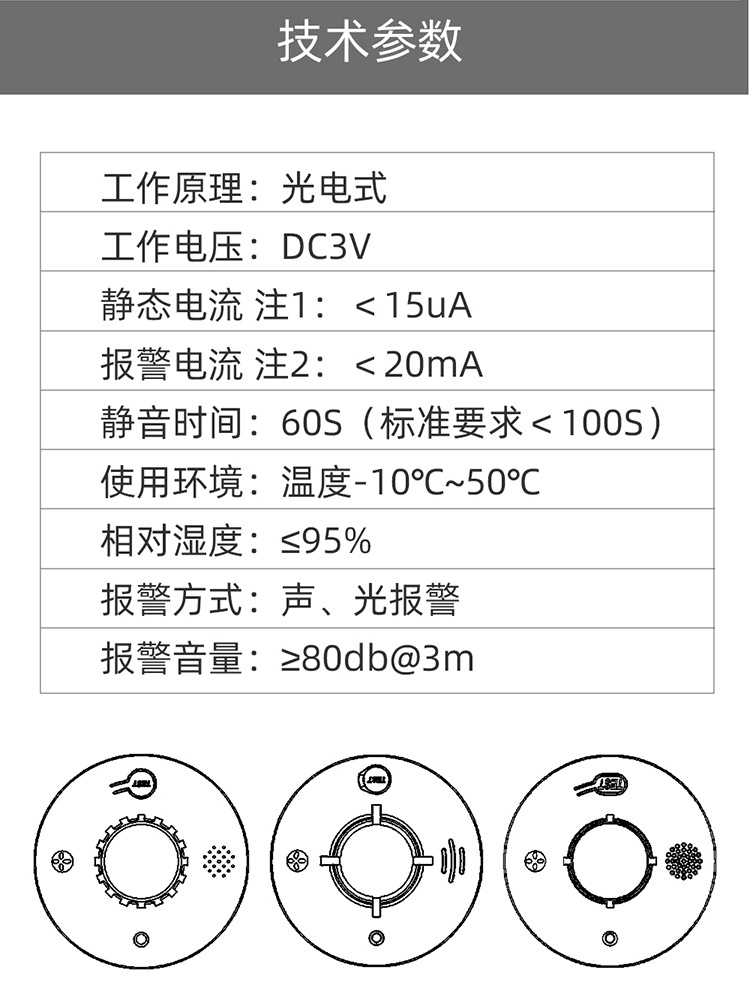 烟雾报警器独立式烟雾感应器吸顶式安装烟感探测器防火浓烟警报器详情10