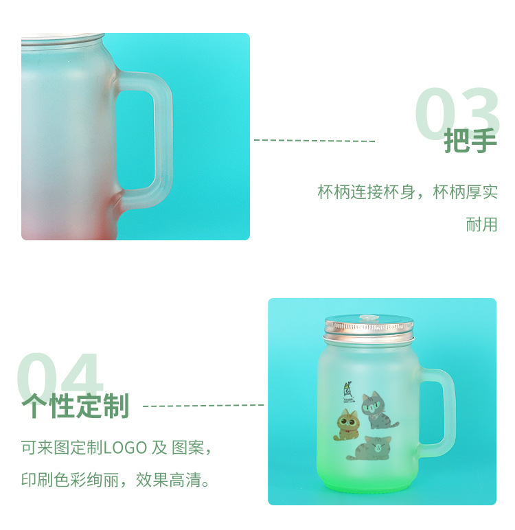 热销带盖吸管玻璃杯耐高温耐热高颜值渐变色杯子创意磨砂渐变杯详情7