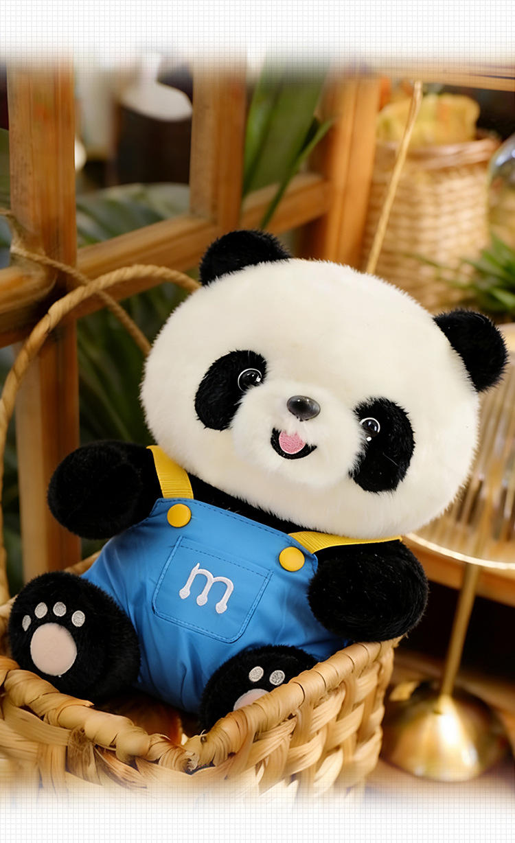 卡通背带裤熊猫毛绒玩具动物园纪念品仿真公仔儿童生日礼物批发详情9