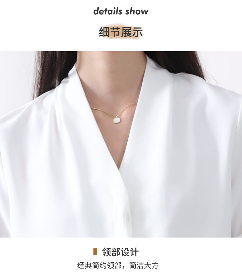 衬衫女夏季短袖大码雪纺宽松弹力白色法式上衣气质百搭职业衬衣详情17