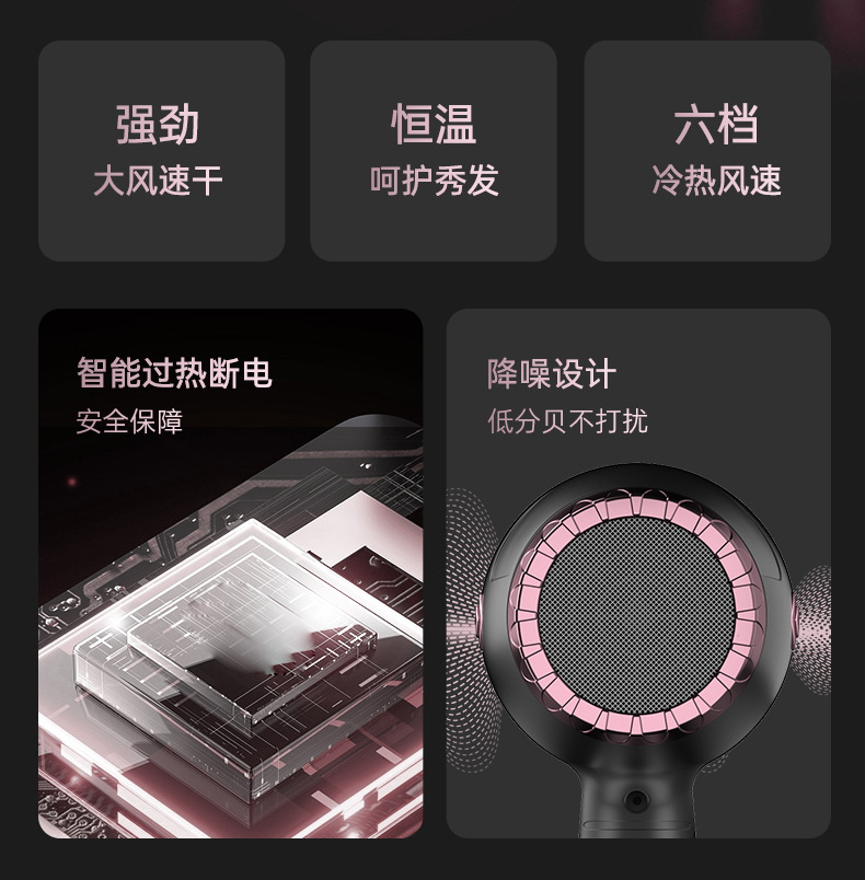 电吹风机家用蓝光冷热风大功率宿舍学生发型师专用跨境电商吹风筒详情9