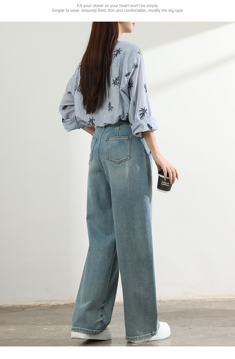 Factory direct sales of new mid-line design style jeans, retro light blue loose, slimming, drape sickle length pants pic 14
