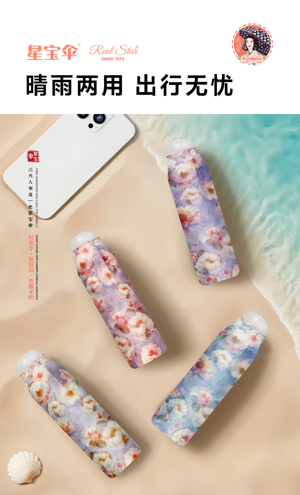 新款彩绘迷你便携太阳伞女防紫外线遮阳黑胶伞面防晒防雨日用百货挡风遮阳工具详情4