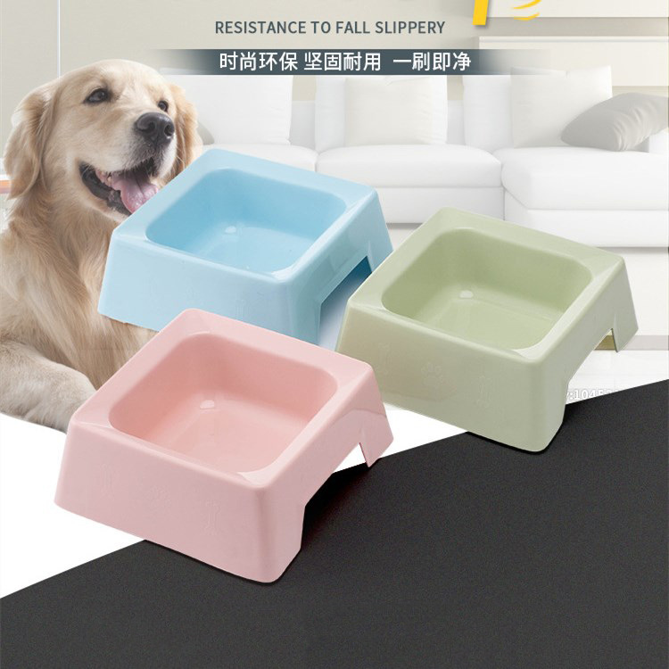 Cross-border macaron square single bowl pet wholesale, cat water bowl, plastic dog bowl, anti-knock dog basin, pet supplies pic 1