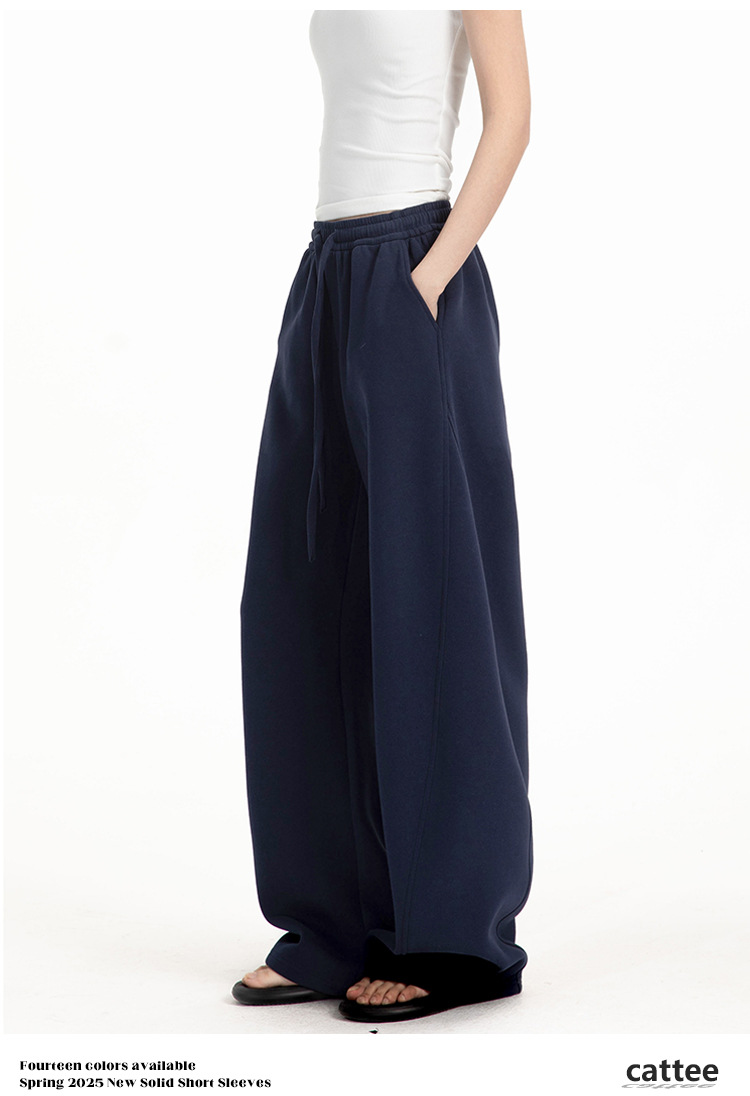 College-style solid-color straight-leg curved casual pants for men and women, loose wide-leg sport sweatpants for spring and autumn pic 25