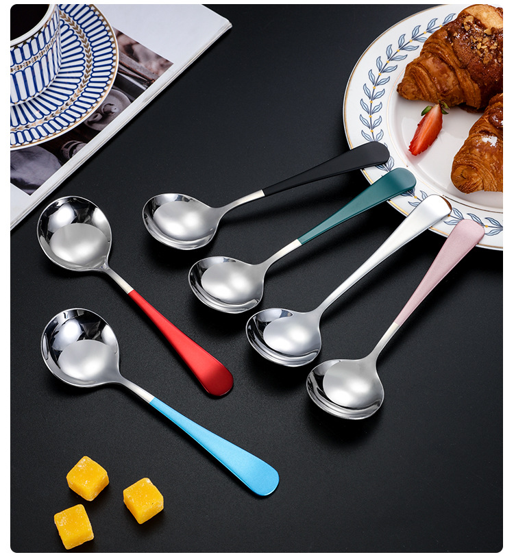 304不锈钢网红勺圆头勺子加厚家用韩式圆勺饭勺调羹汤勺甜品勺详情15