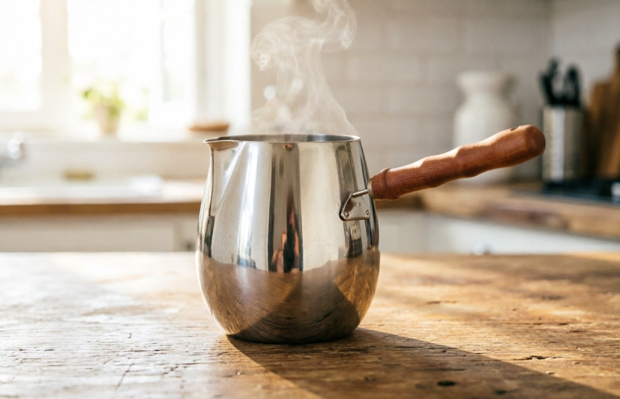 304 stainless steel latte art milk cup, small oil-pouring pot, hot oil baby food pot, milk pot, long handle, household oil-pouring pot pic 2