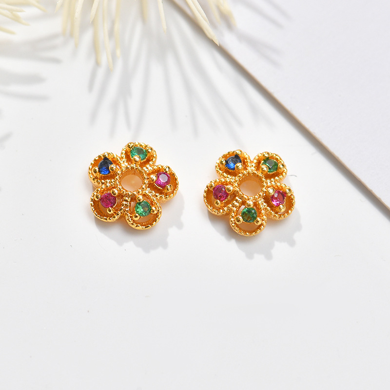 Color-preserving ins fashion with colorful diamonds, hollowed-out flower stand, spacer flower hat, bead stand, bead hat, diy hand string beads, string flower cover accessories, gold foil flowers pic 7