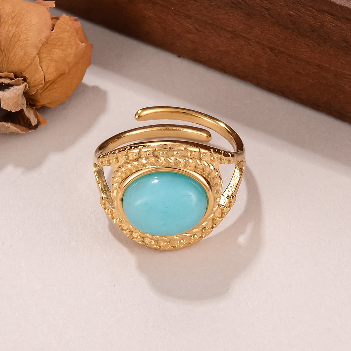 Best-selling stainless steel natural stone rings for women on AliExpress, non-fading titanium steel retro geometric rings for women pic 34