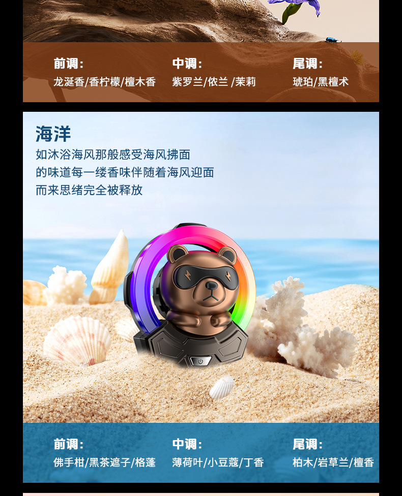 The new car features cute bear ambient lights, air outlets, car aroma diffusers, interior accessories, rhythm lights, and illuminated decorative items pic 15