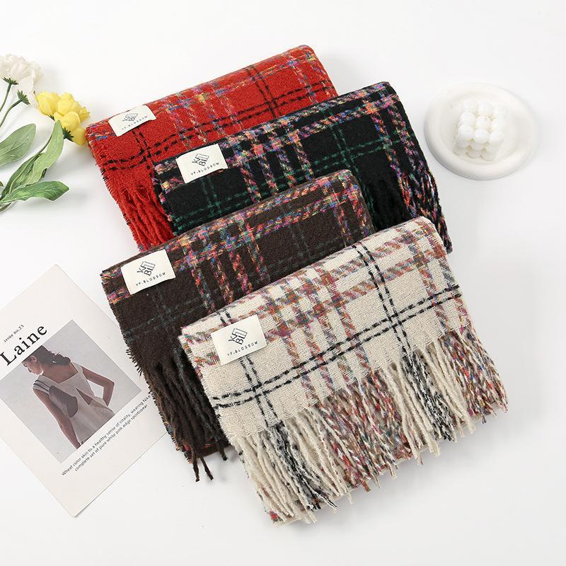 新款直播爆款甜美百搭粉色格子软糯学生格子围巾冬季保暖流苏披肩详情15