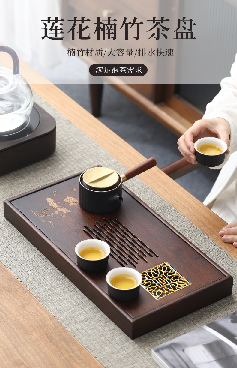Wholesale of household small water storage trays, draining tea tables, simple rectangular bamboo tea sets, large and small sizes pic 42