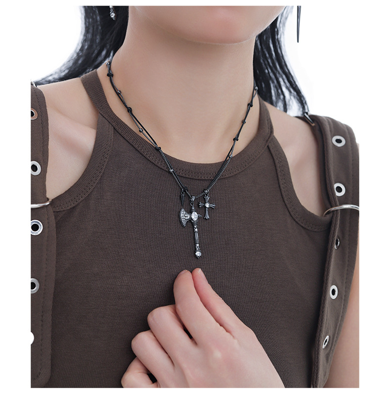Ретро-двойная кладка ожерелья с распятием и топором, оригинальная конструкция высококлассных сенсорных цепей горячих цыпочек pic 9