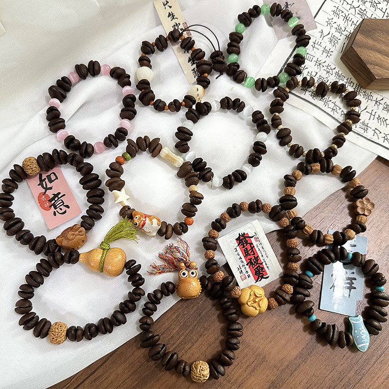 趣味咖啡豆猫爪串珠手链新中式设计感手作葫芦梅花手串百搭手链详情3