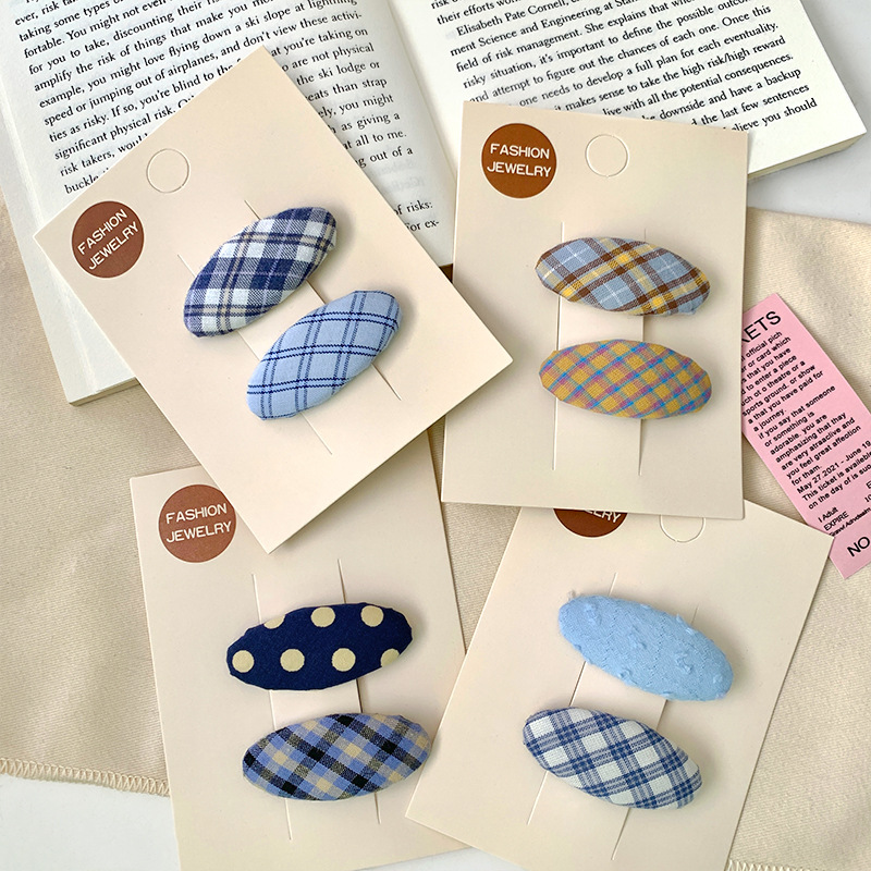 韩版布艺格纹水滴发夹少女边夹气质百搭椭圆bb夹新款韩系可爱发饰详情4