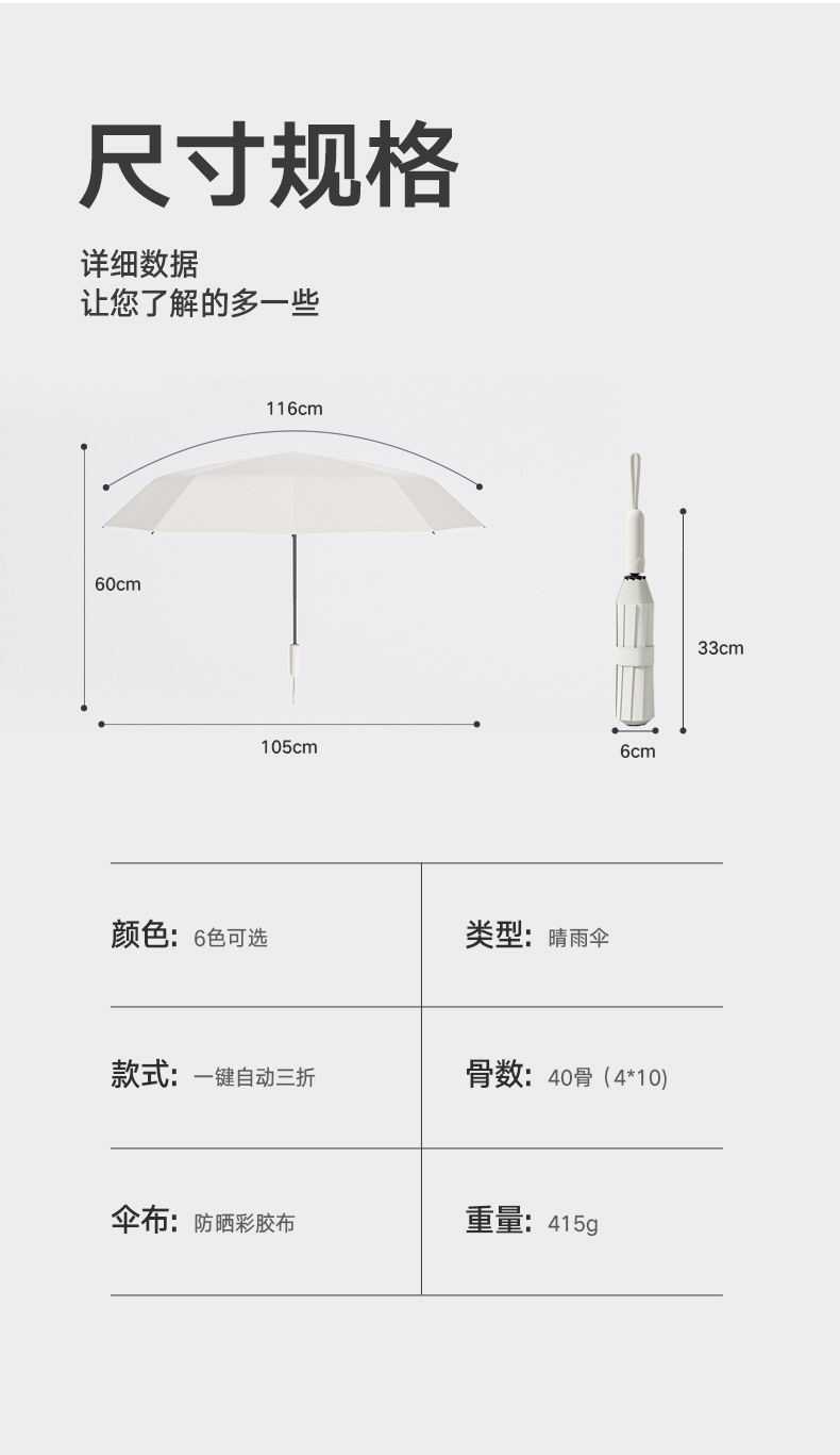 新款三折10骨自动雨伞黑胶莫兰迪色太阳花手柄遮阳礼品伞加印logo详情32