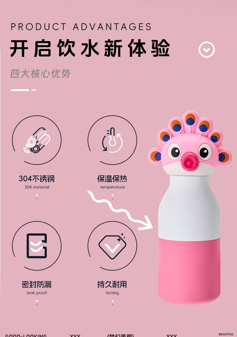 跨境新款TK亚马逊热卖创意可爱卡通公仔国潮儿童女生吸管保温杯仿真动物杯不锈钢杯双层真空316内胆保温保冷保冷详情2