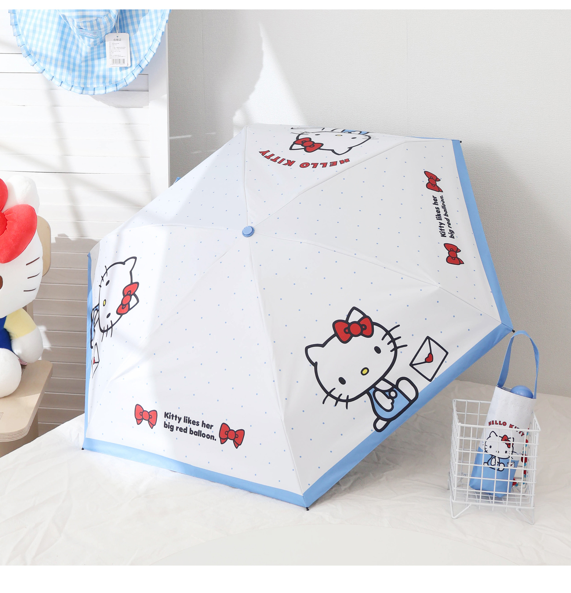 三丽鸥正版可爱少女心凯蒂猫系列珠链五折伞手动晴雨两用防晒遮阳详情19