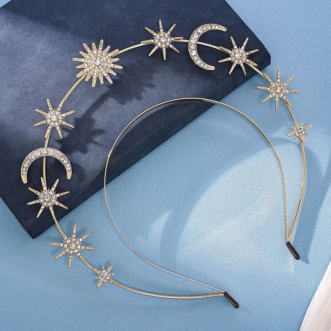 Moda europea y americana diosa del sol doble cabeza hoop hexagrama estrella luna aleación de cristal hoop pelo barroco accesorios pic 8