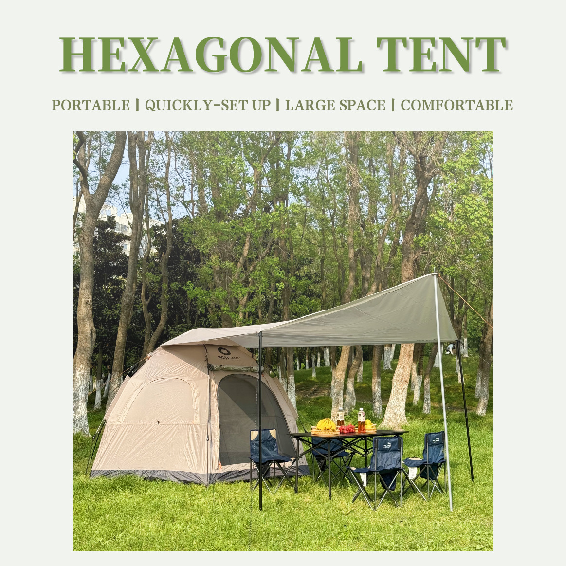 Outdoor sunshade, camping full set of equipment, sky tent, silver-coated sun-protective fabric, camping, multi-functional hexagonal tent pic 3