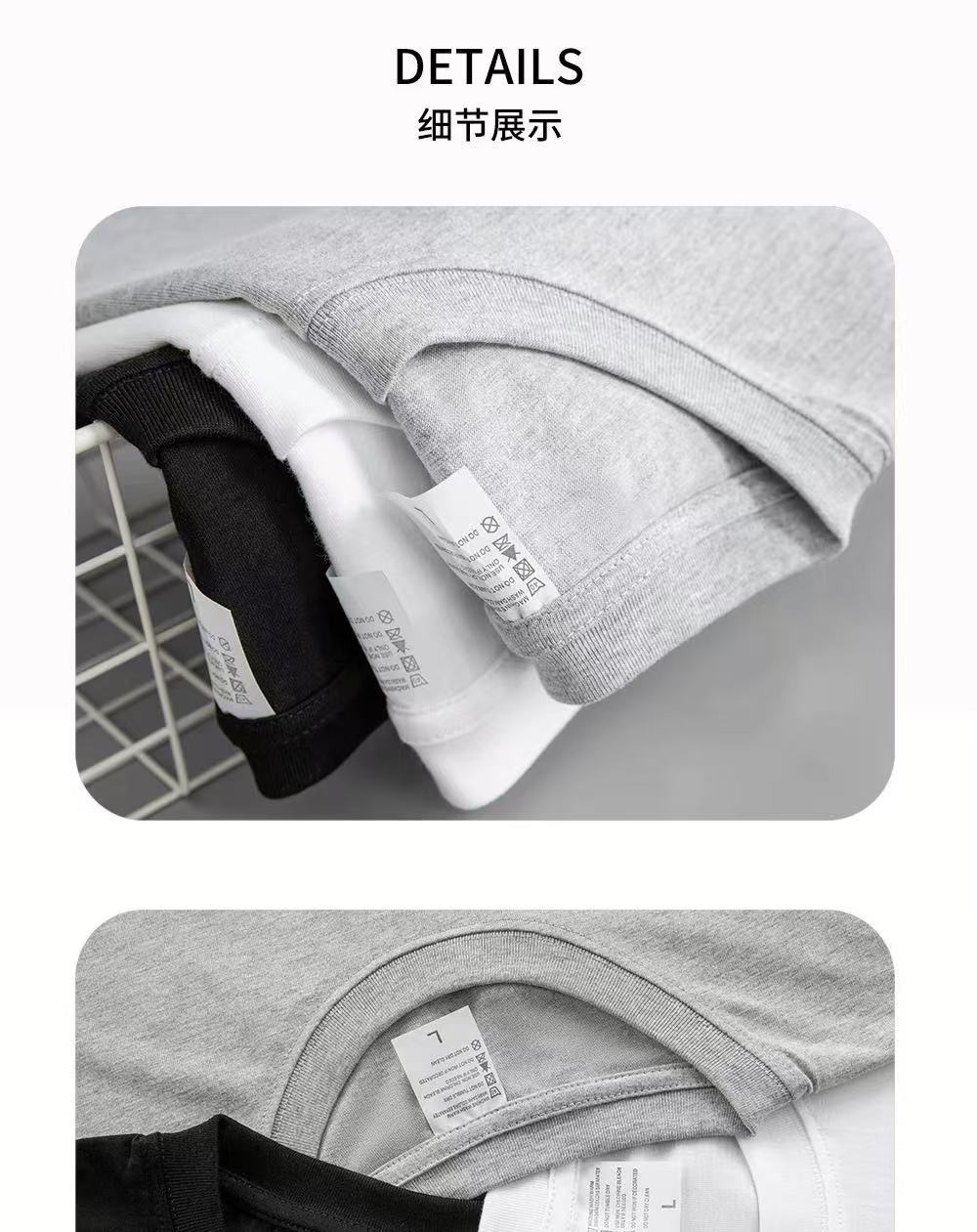 320G heavy-duty short-sleeved T-shirt for men, loose pure cotton base layer, high-end small neckline, solid color American-style T-shirt for both men and women, half sleeve pic 13