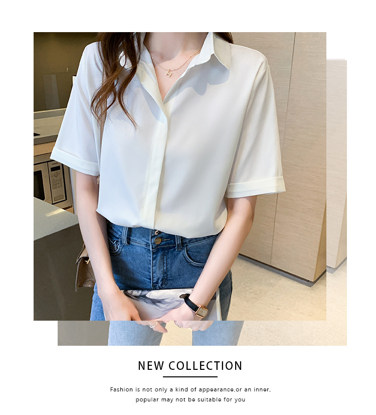 Real photos of in-stock 2025 summer new chiffon shirt for women, short-sleeved, simple and elegant office lady shirt and top for women pic 21