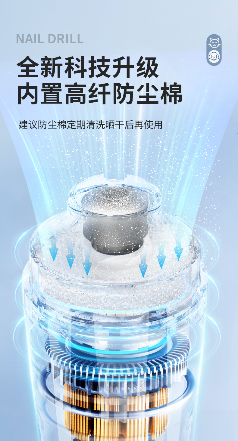 跨境专供宠物磨甲器猫狗指甲剪USB充电吸尘磨甲器LED灯电动修甲111详情5