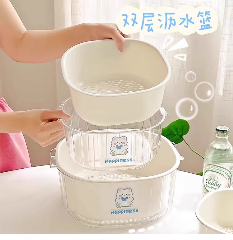 双层洗菜盆沥水篮厨房家用塑料水果盘客厅菜篓淘洗菜篮子收纳大号详情1