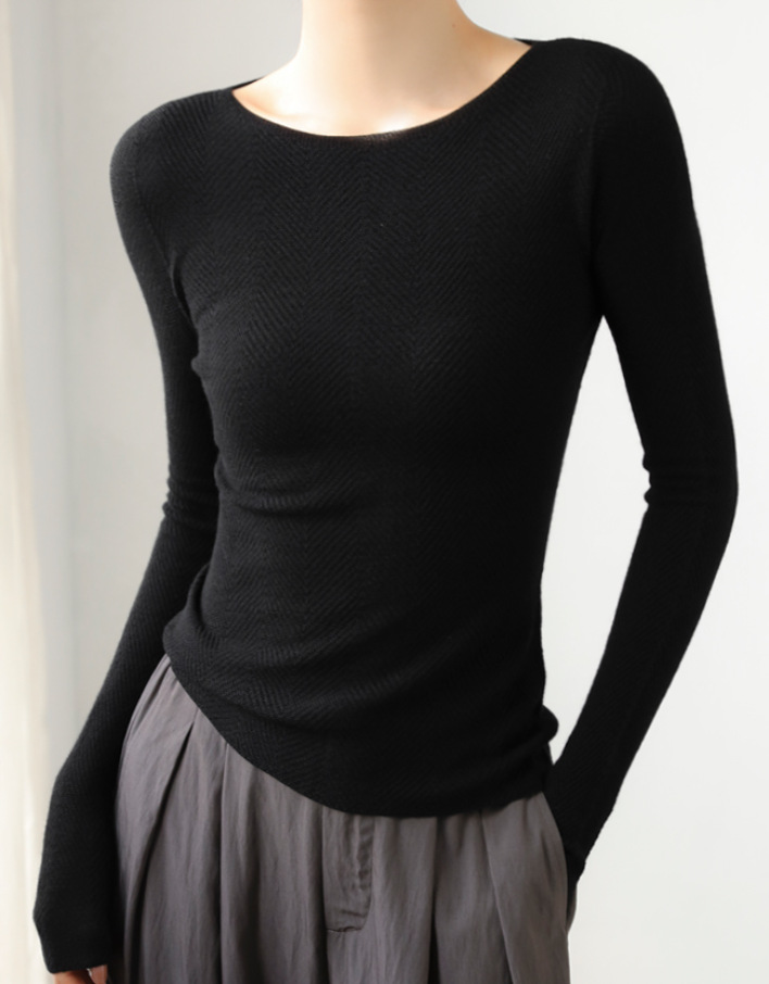 高端扬子纱无缝羊毛肌理感修身内搭女2025春圆领叠穿打底毛衣灰色详情5