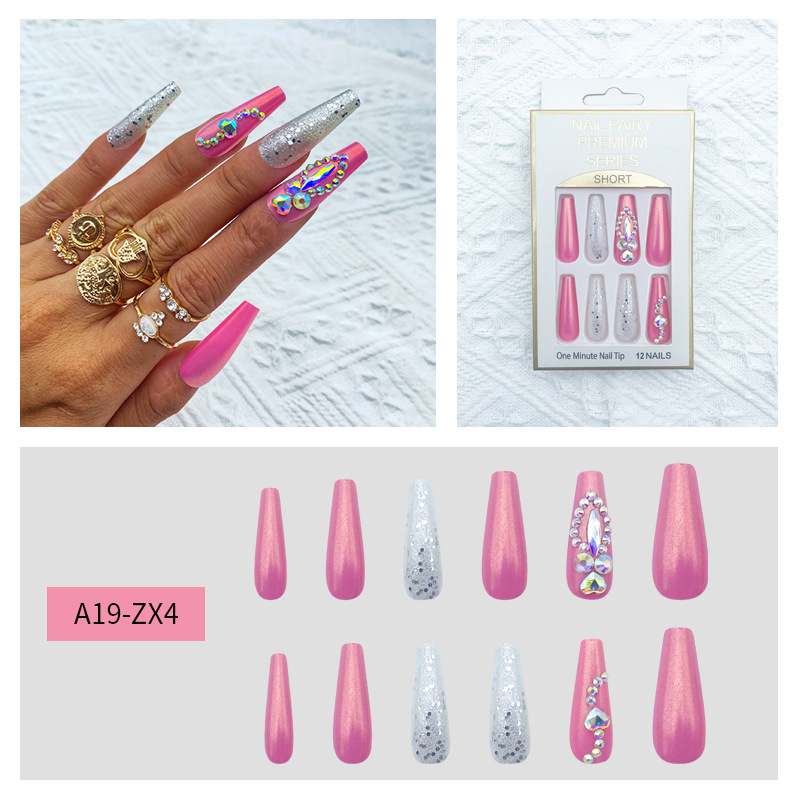 Wholesale of new cross-border artificial nails, extended trapezoidal ballet nail plates, diy nail art with rhinocones, and long wearable nails from Europe and America pic 4