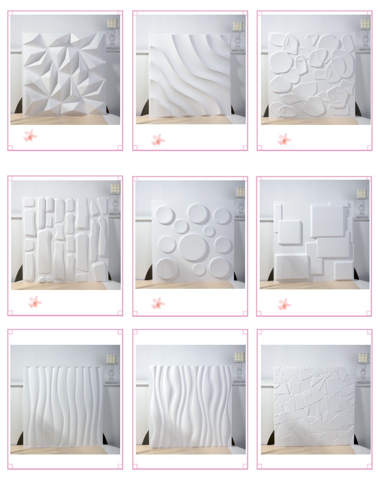 3D wall panel立体浮雕背景墙板贴客厅餐厅办公室民宿酒店KTV展厅遮丑墙壁PVC板跨境3D墙板绿生新材料详情4