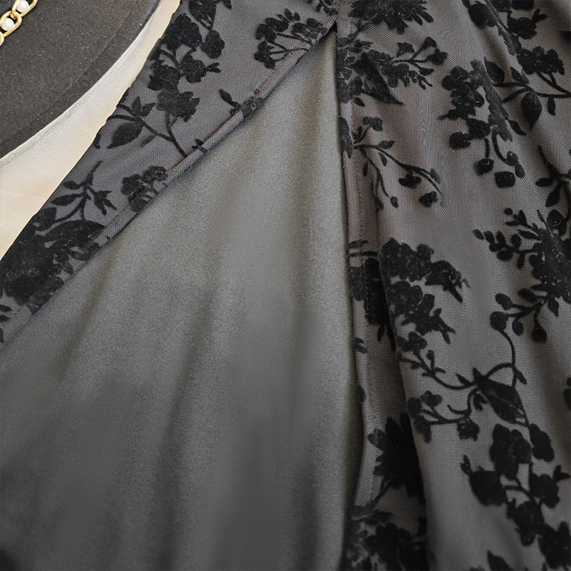 A new cross-border high-end dress with a noble lady style, featuring a flocking off-the-shoulder design that fits the buttocks and slimming the figure. It is elegant and stylish with a slit pic 24