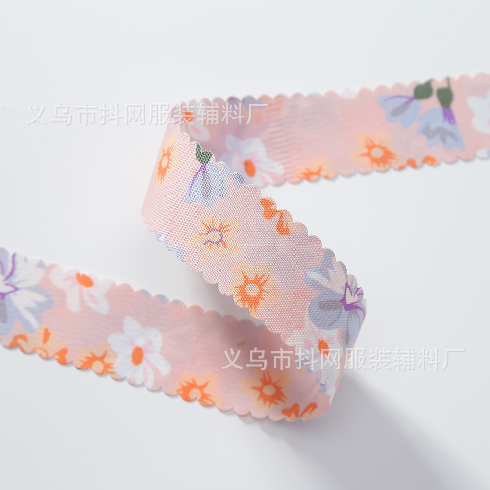 2.5cm Double-sided plum blossom toothed printed webbing bow, DIY hair accessory, headwear accessory, gift, flower decorative band pic 5