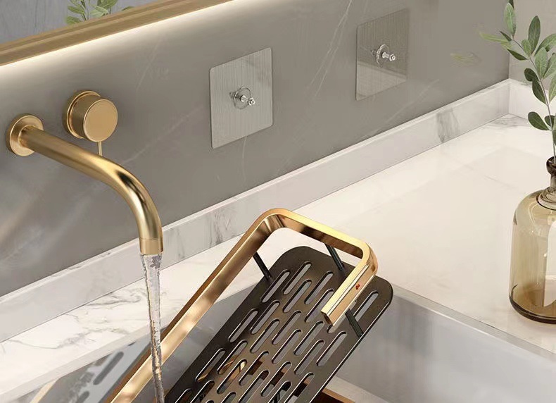 轻奢置物架浴室毛巾架收纳架浴室免打孔置物架浴室吸盘式置物架详情5