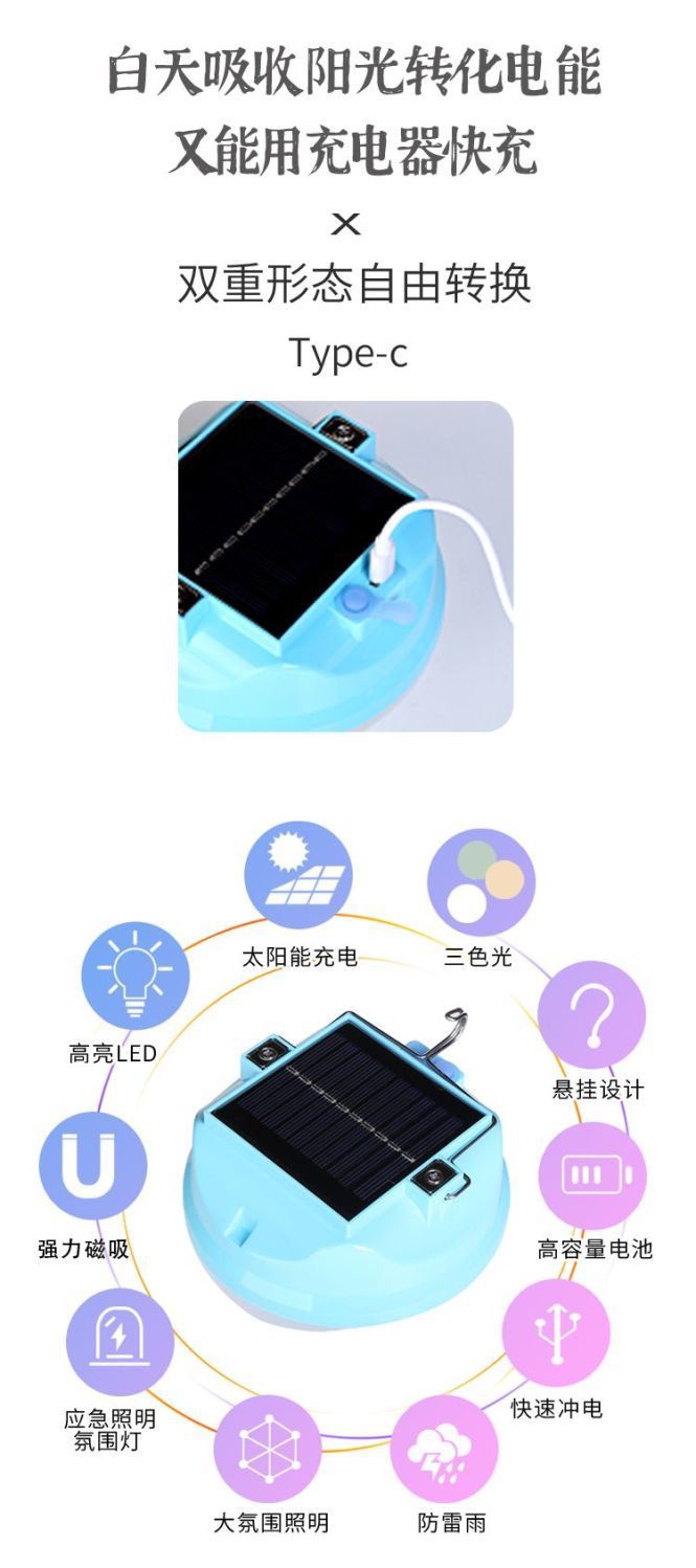 led solar emergency bulb, street stall night market charging lamp, multi-functional magnetic suction household outdoor camping bulb pic 4