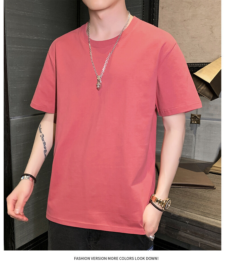 Pure cotton short-sleeved T-shirt for men, Hong Kong-style loose T-shirt, small drop shoulder, combed cotton, oversized, high-quality solid color base pic 30