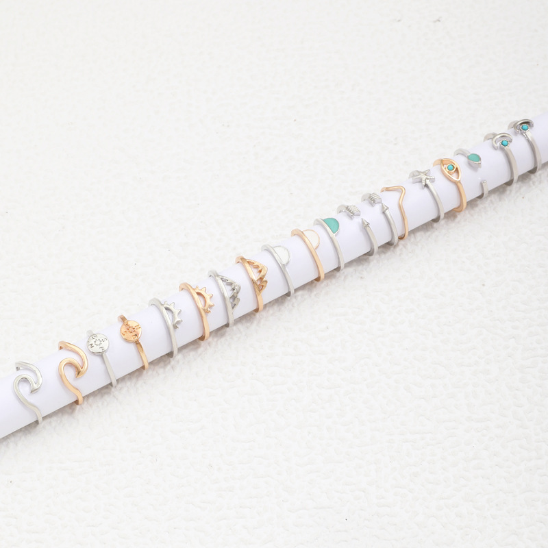 欧美新款套戒 复古太阳眼睛箭头月亮戒指套装 蓝宝石戒指十九件套详情9