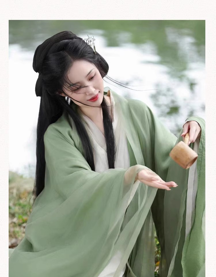 国潮绿色女款魏晋风古装广袖流仙裙小个子中国风改良襦裙古风女装汉服详情15
